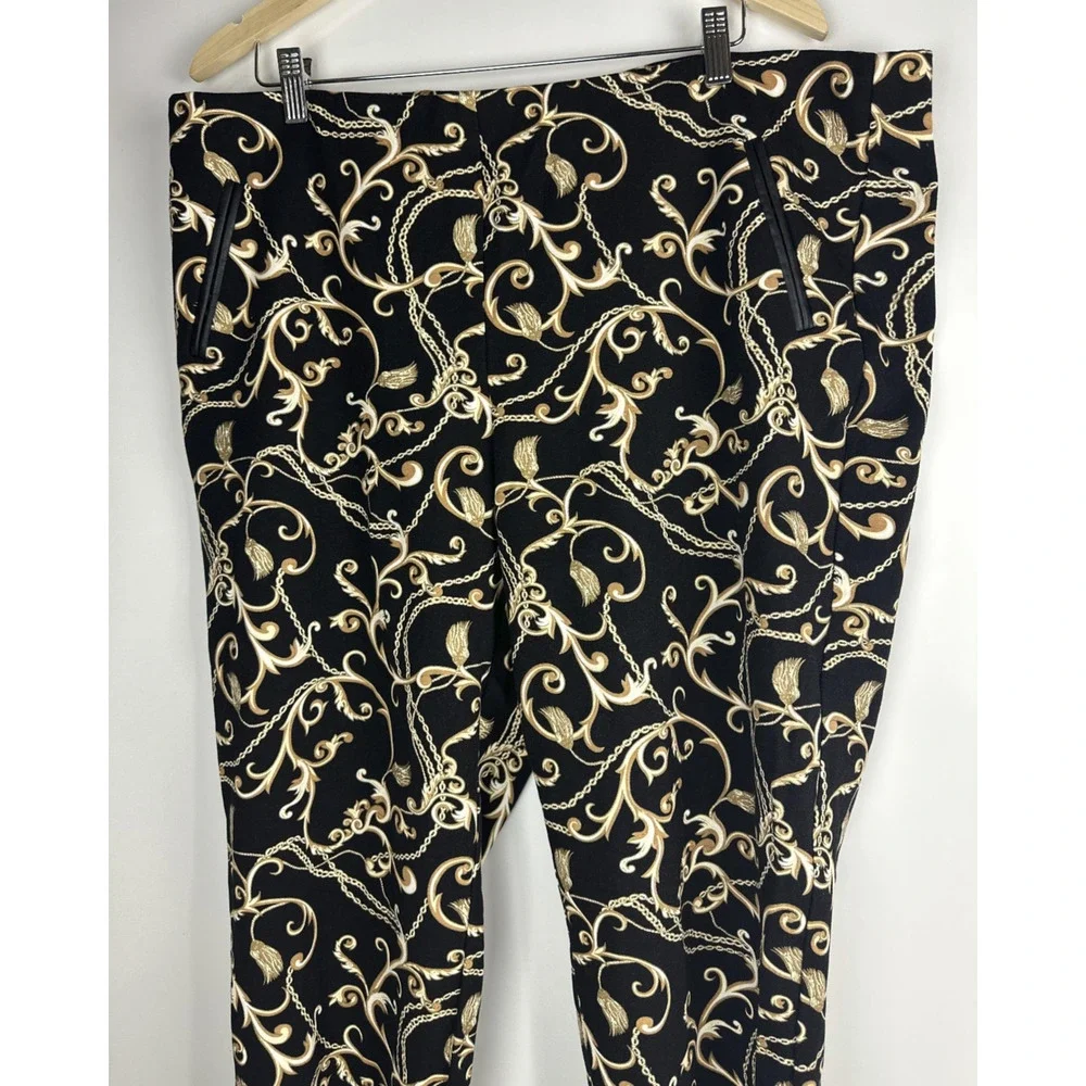 Chico's Slimming Chain Print Pull On Pants Black & Gold Stretch 4 Plus Size 20 - Picture 3 of 10